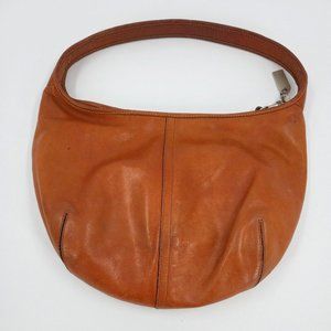 Vintage Coach Bag Purse 9226 Tan Leather Zip Round Hobo Brown Logo Bag Chain